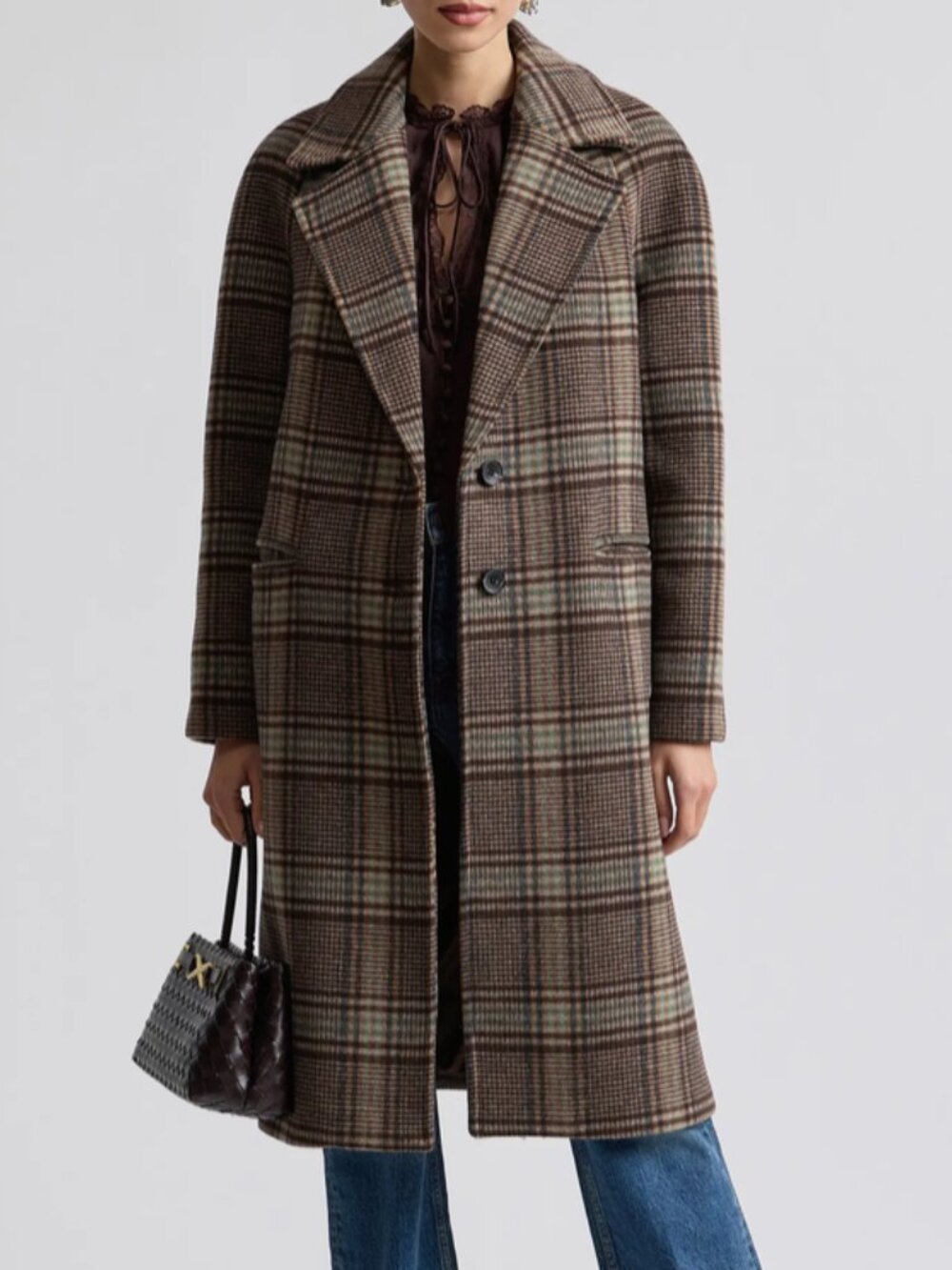 NWT $288 Avec Les Filles plaid Walker Long Coat - Picture 2 of 7